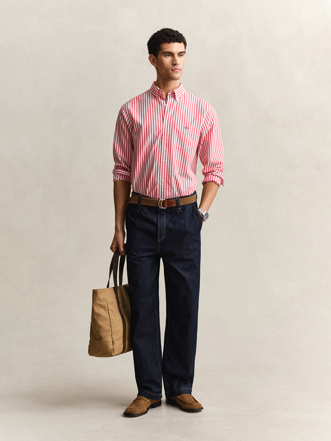 GANT Men Red Striped Regular Fit Poplin Shirt