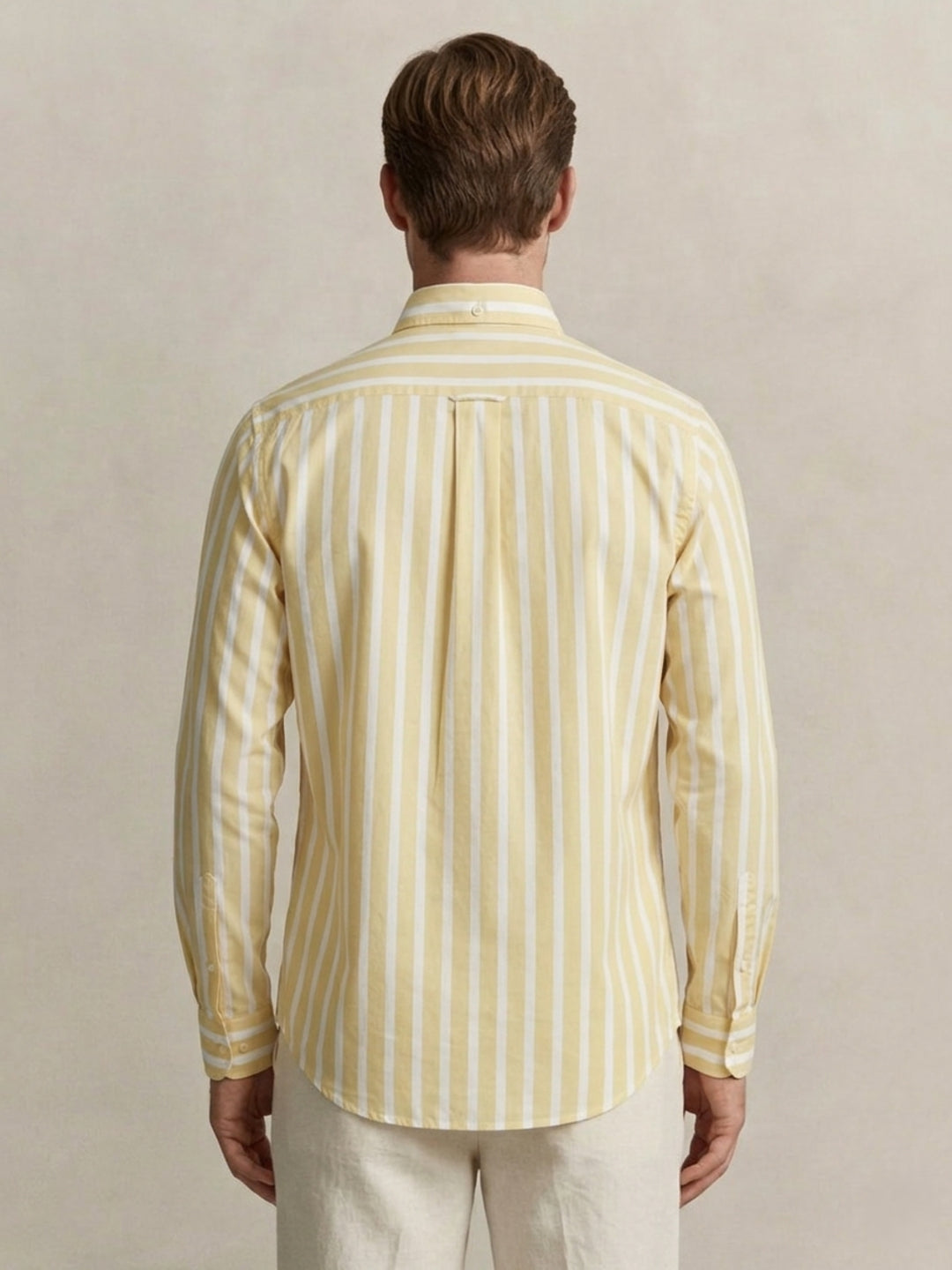 Gant Men Yellow Striped Regular Fit Classic Poplin Shirt