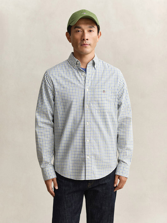 GANT Men Green Checked Regular Fit Poplin Shirt