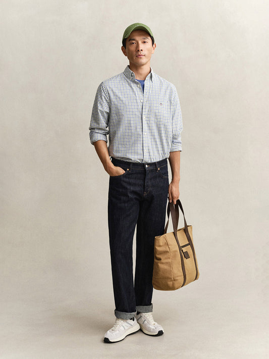 GANT Men Green Checked Regular Fit Poplin Shirt