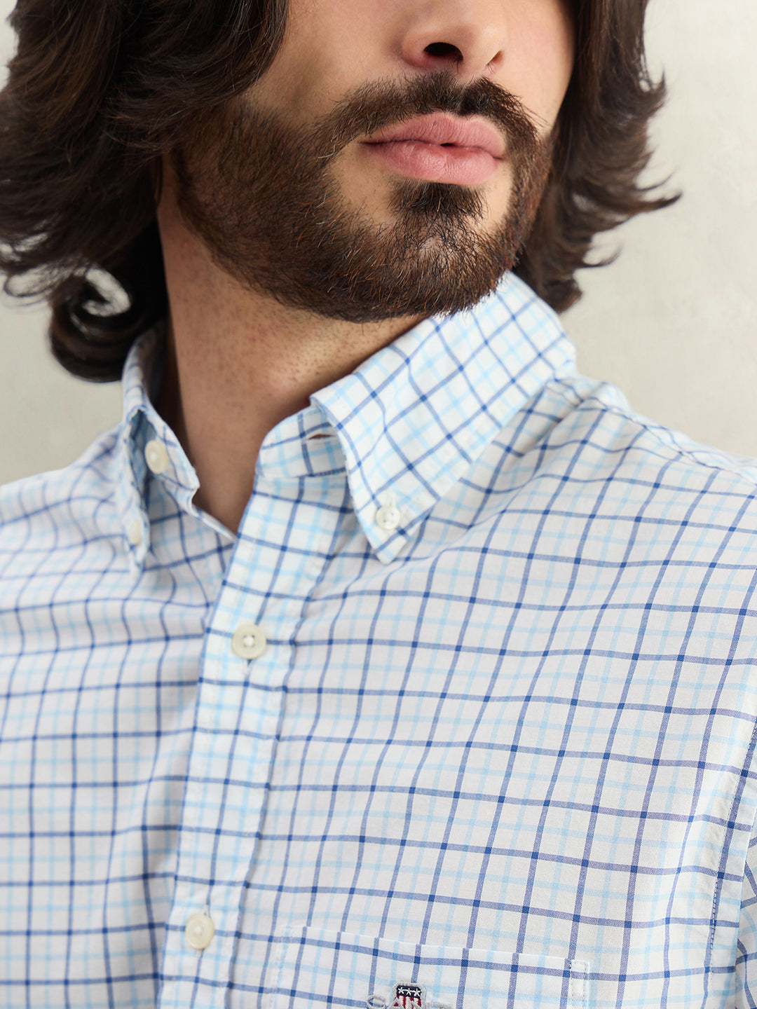 Gant Men Blue Checked Regular Fit Classic Poplin Shirt