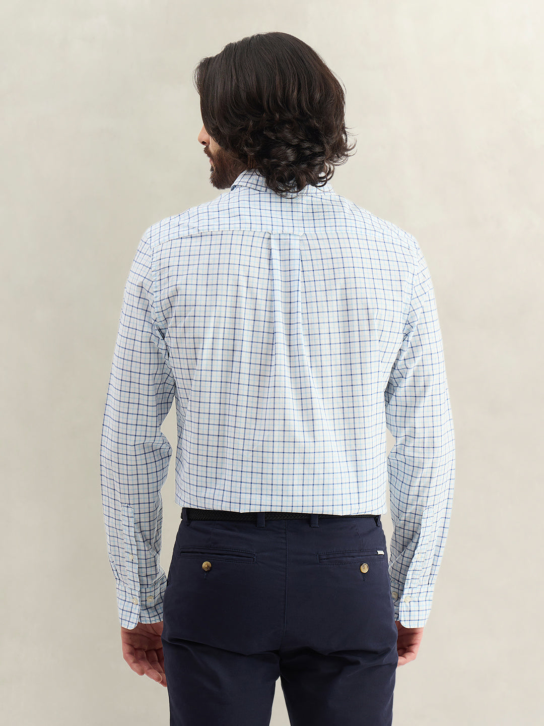Gant Men Blue Checked Regular Fit Classic Poplin Shirt