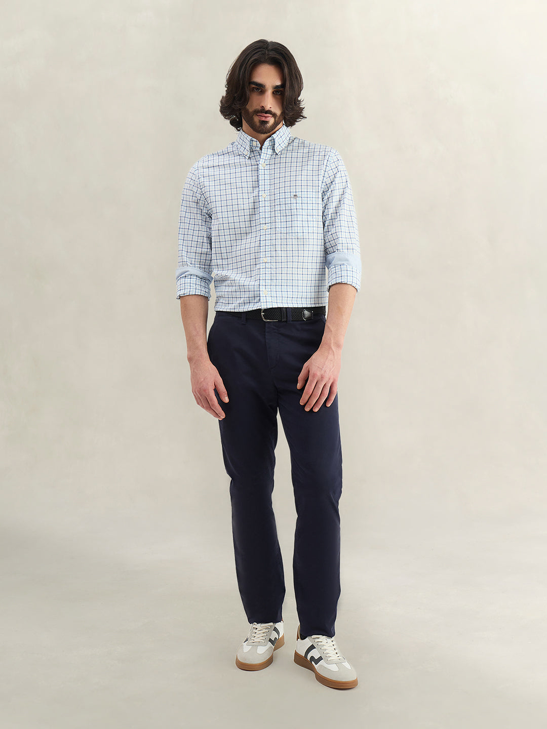 Gant Men Blue Checked Regular Fit Classic Poplin Shirt