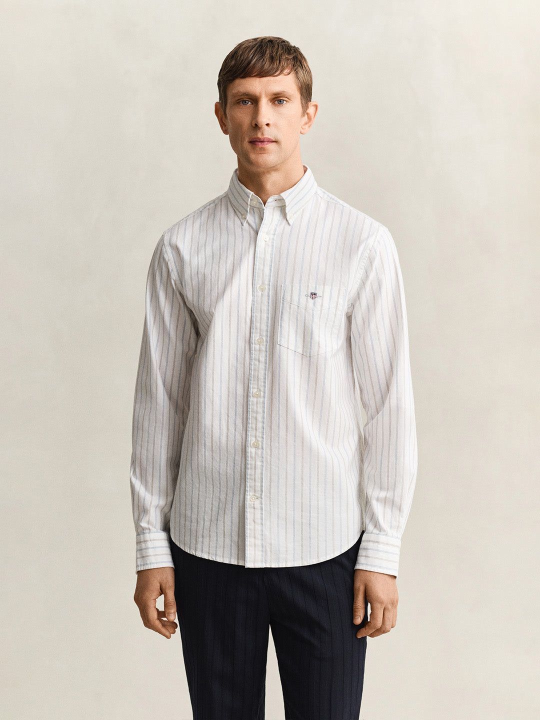 GANT Men White Striped Regular Fit Classic Oxford Shirt