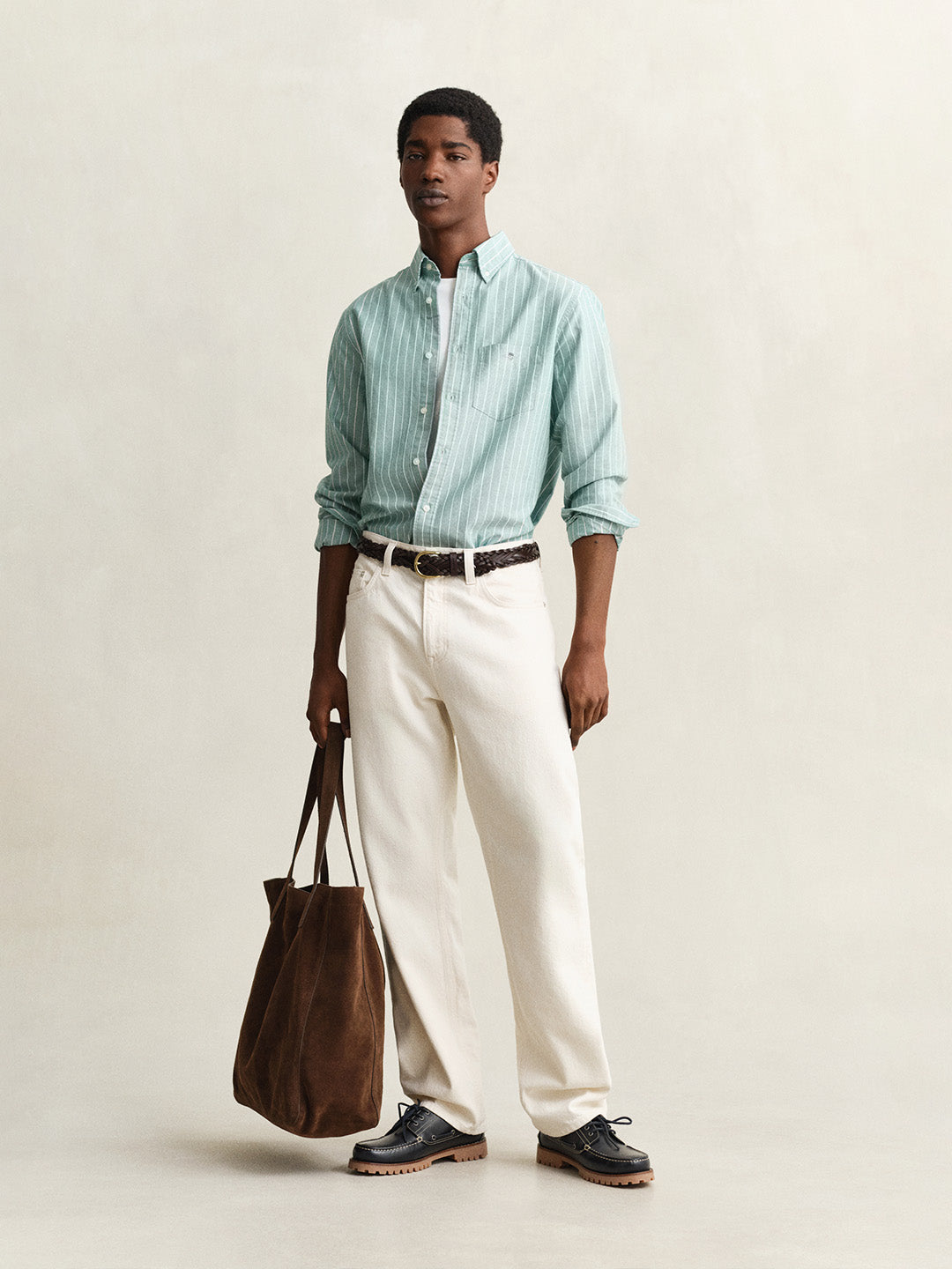 GANT Men Green Striped Regular Fit Classic Oxford Shirt