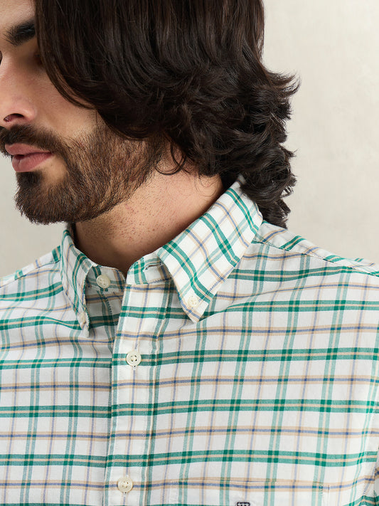 Gant Men Green Checked Regular Fit Oxford Check Shirt
