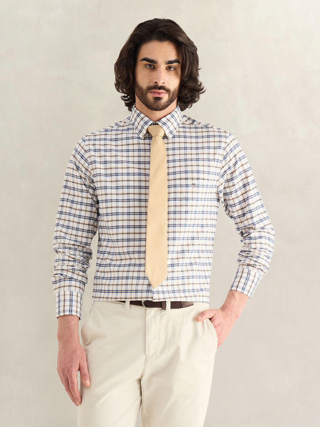 Gant Men Blue Checked Regular Fit Oxford Check Shirt