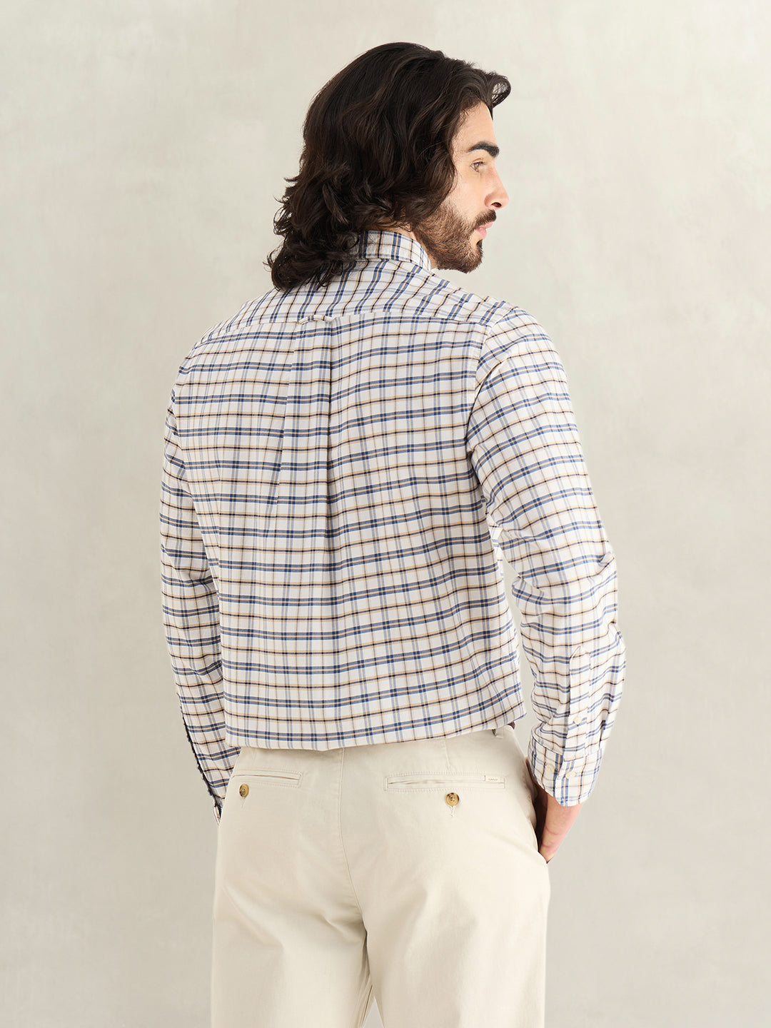 Gant Men Blue Checked Regular Fit Oxford Check Shirt