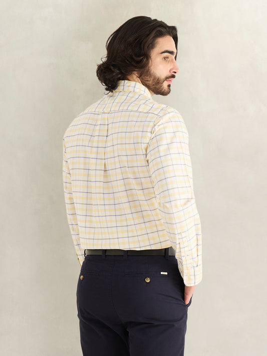 Gant Men Yellow Checked Regular Fit Oxford Check Shirt