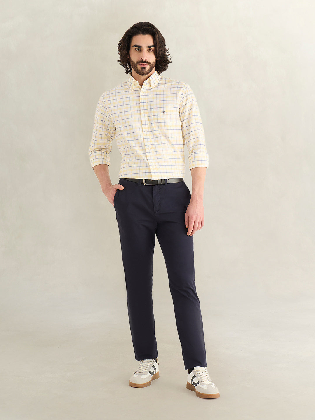 Gant Men Yellow Checked Regular Fit Oxford Check Shirt