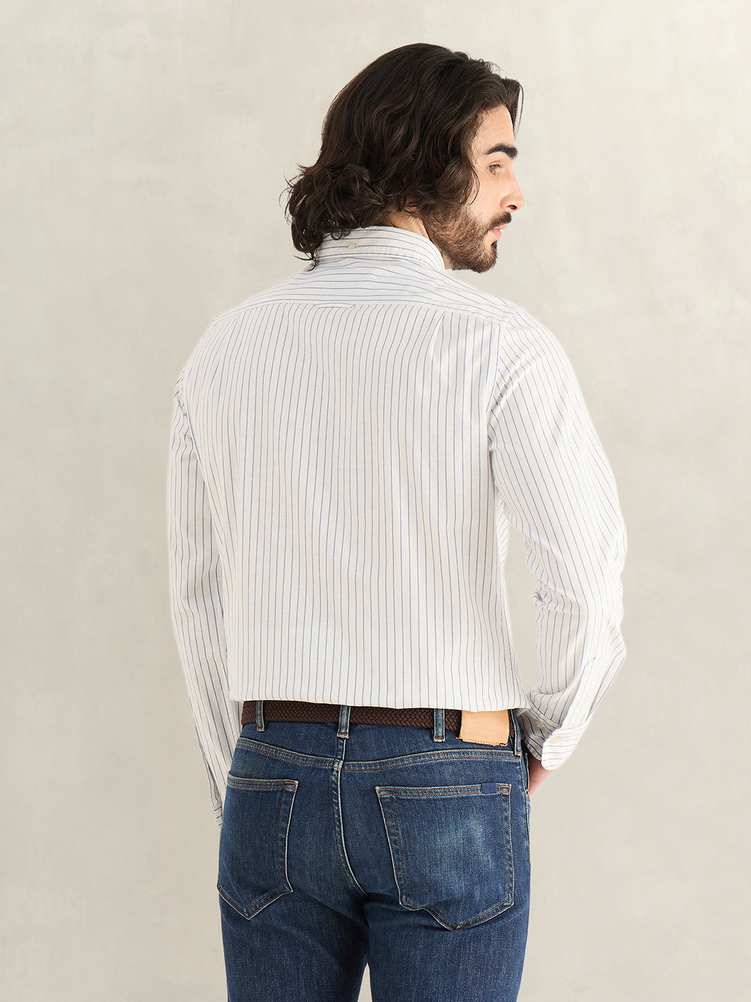 Gant Men White Striped Slim Fit Oxford Shirt