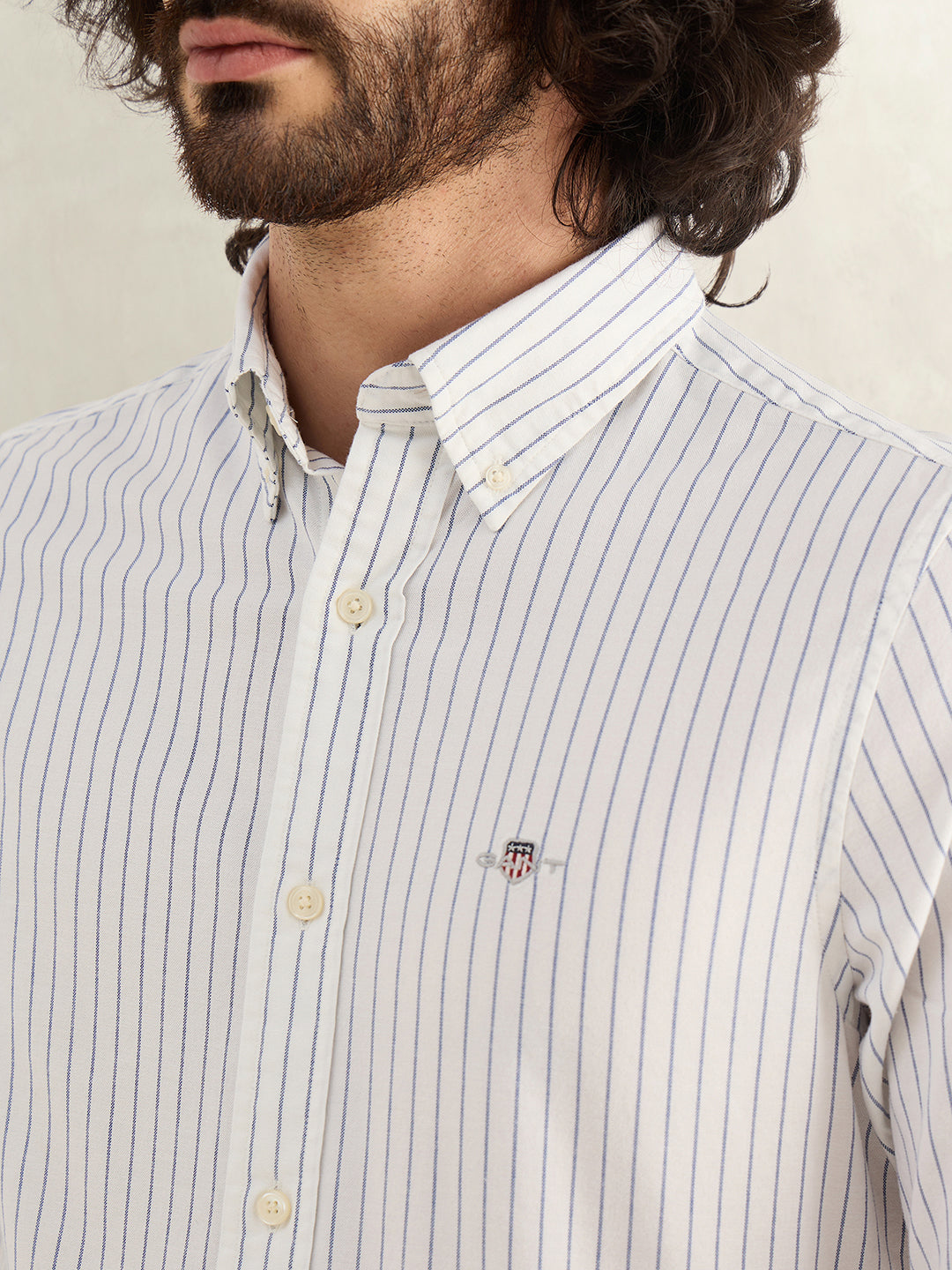 Gant Men White Striped Slim Fit Oxford Shirt