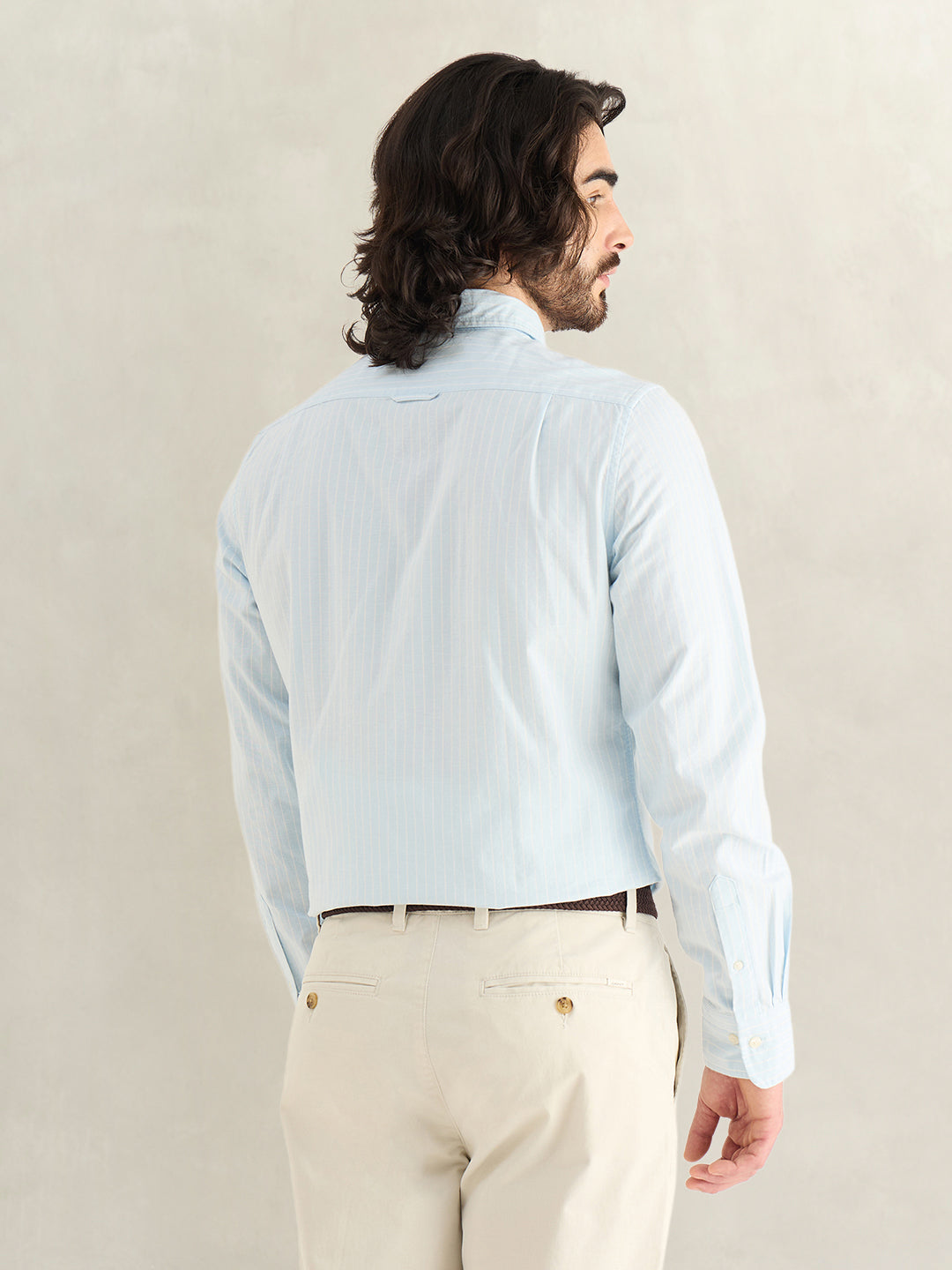 Gant Men Sky Blue Striped Slim Fit Oxford Shirt