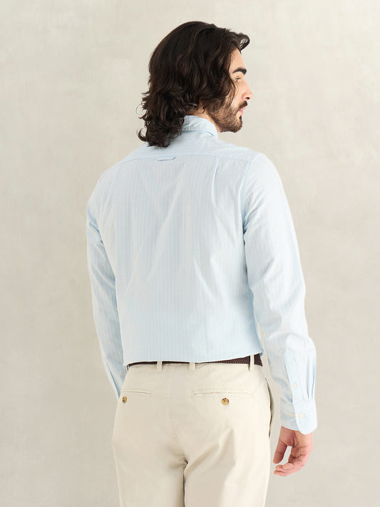 Gant Men Sky Blue Striped Slim Fit Oxford Shirt