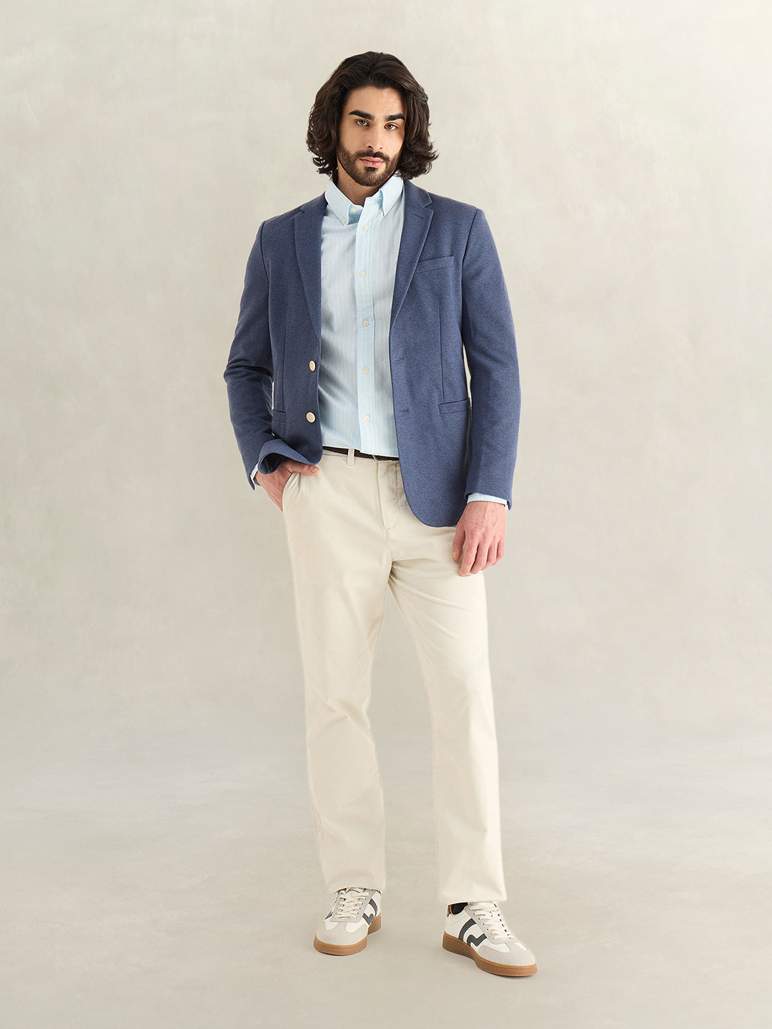 Gant Men Sky Blue Striped Slim Fit Oxford Shirt