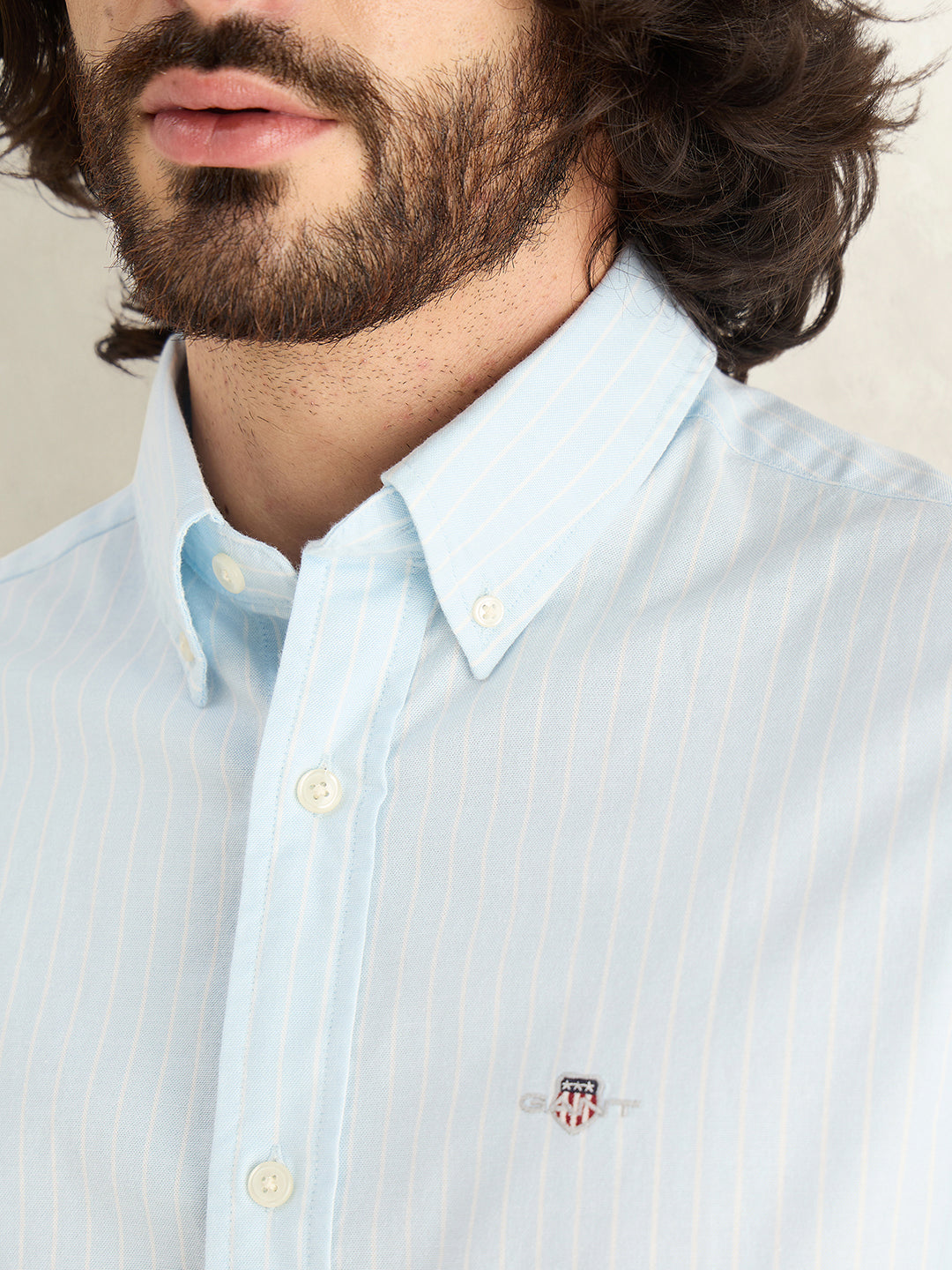Gant Men Sky Blue Striped Slim Fit Oxford Shirt