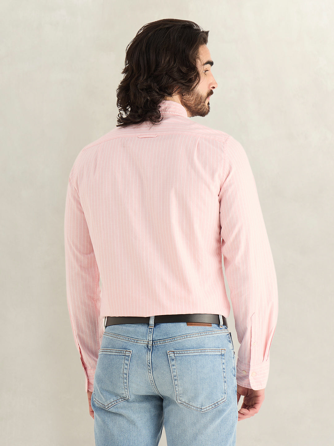 Gant Men Pink Striped Slim Fit Oxford Shirt