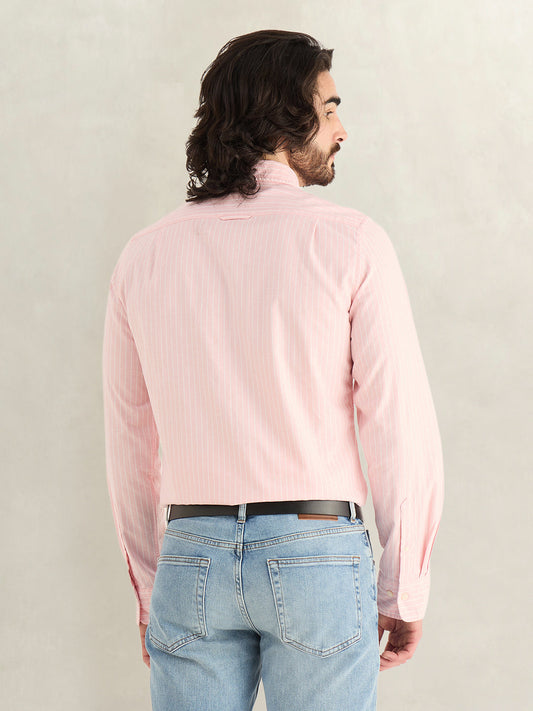 Gant Men Pink Striped Slim Fit Oxford Shirt