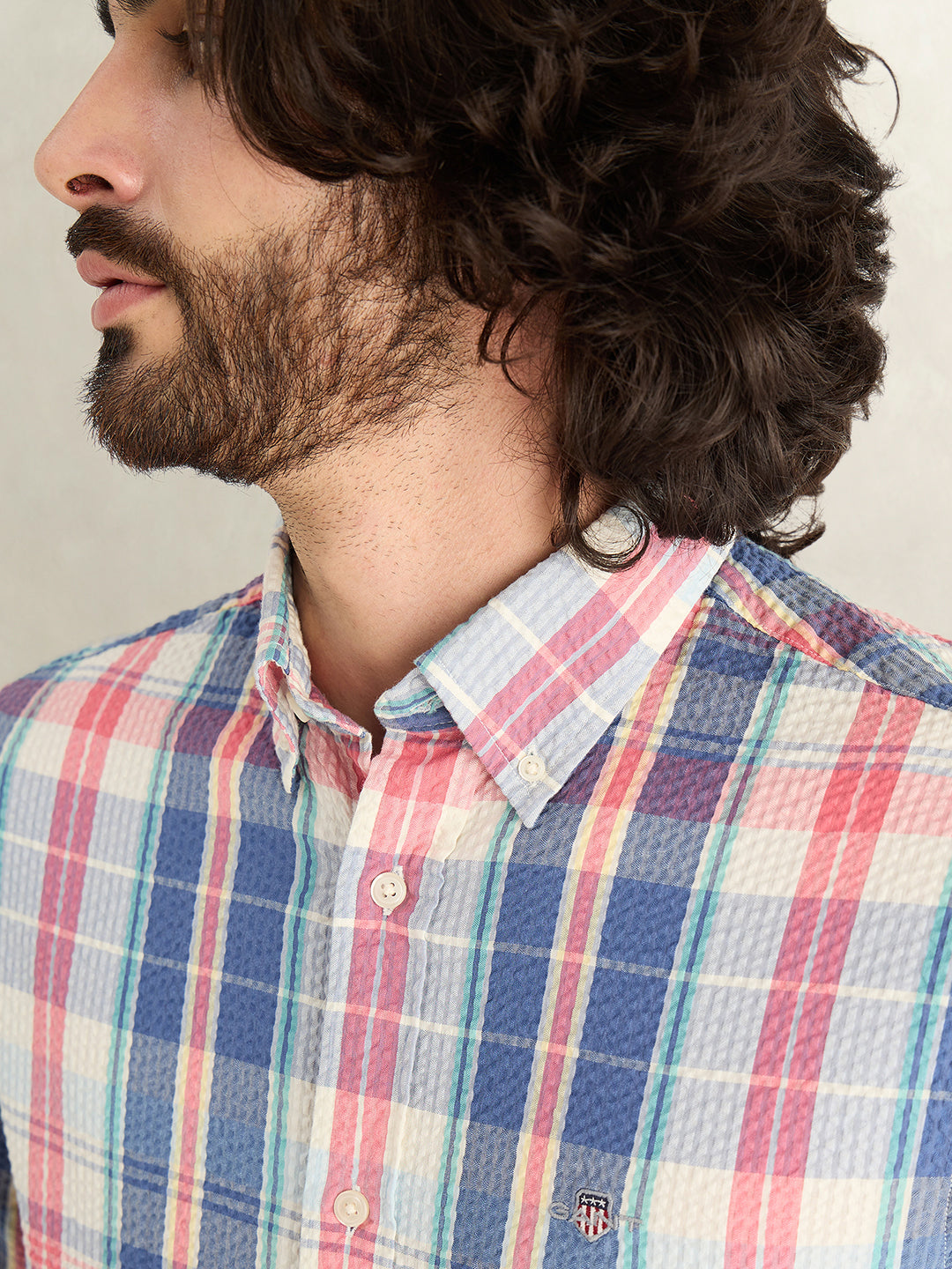 Gant Men Blue Checked Regular Fit Pure Cotton Shirt