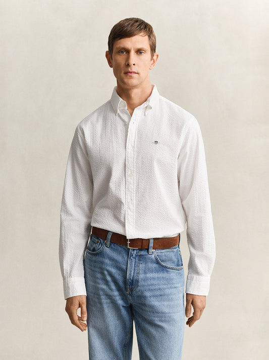 GANT Men White Regular Fit Seersucker Shirt