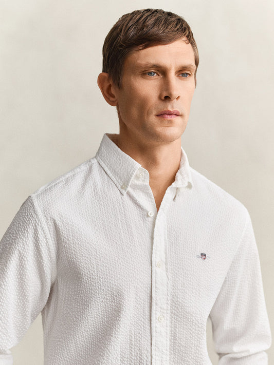 GANT Men White Regular Fit Seersucker Shirt