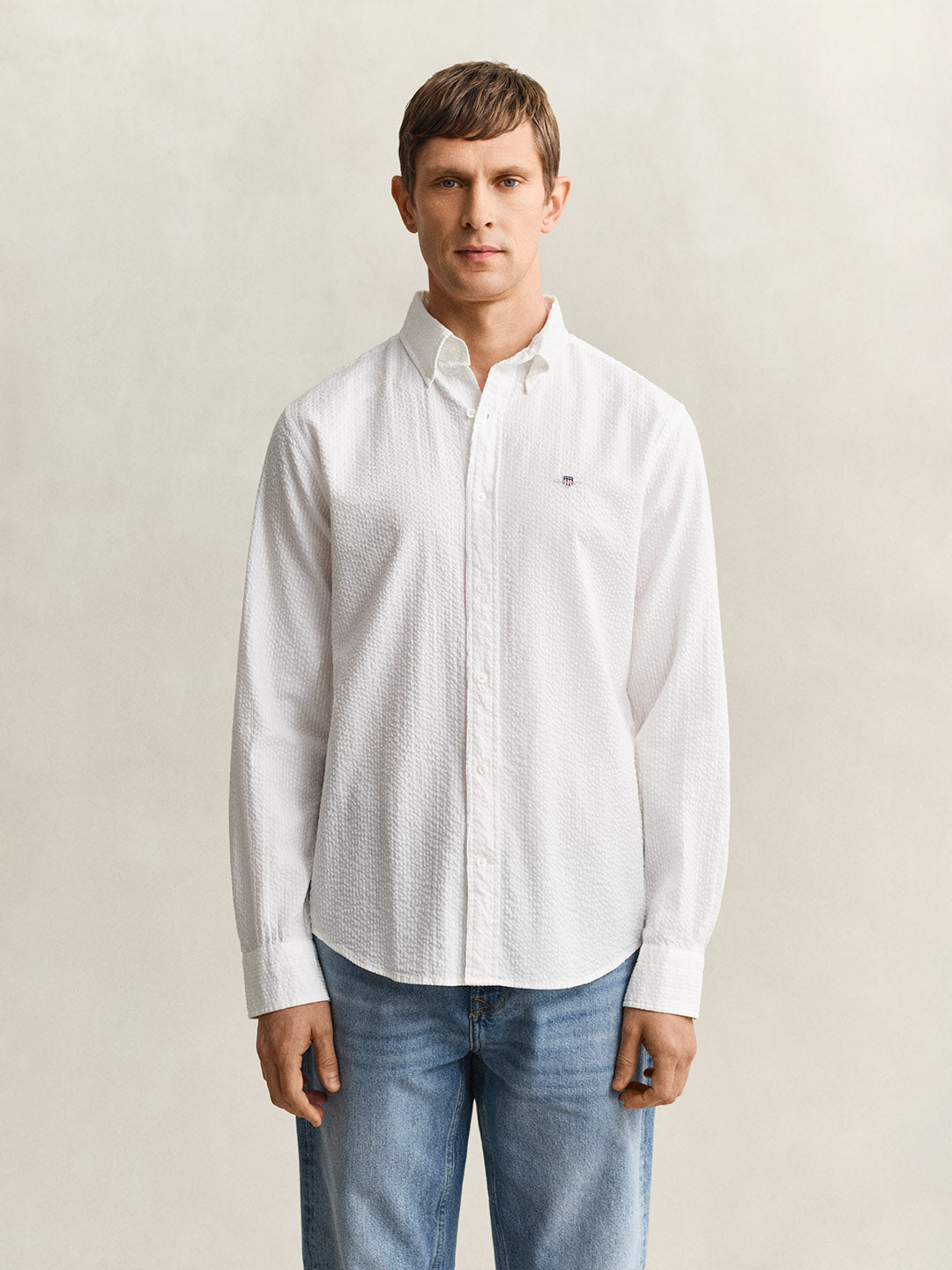 GANT Men White Regular Fit Seersucker Shirt