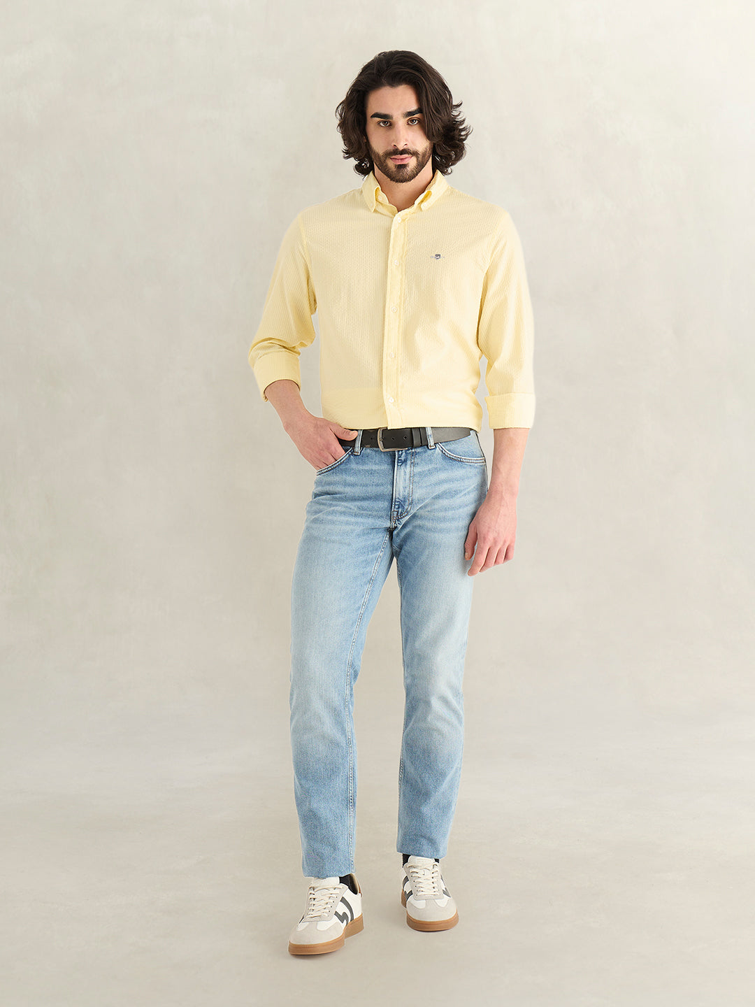 Gant Men Yellow Solid Regular Fit Pure Cotton Shirt