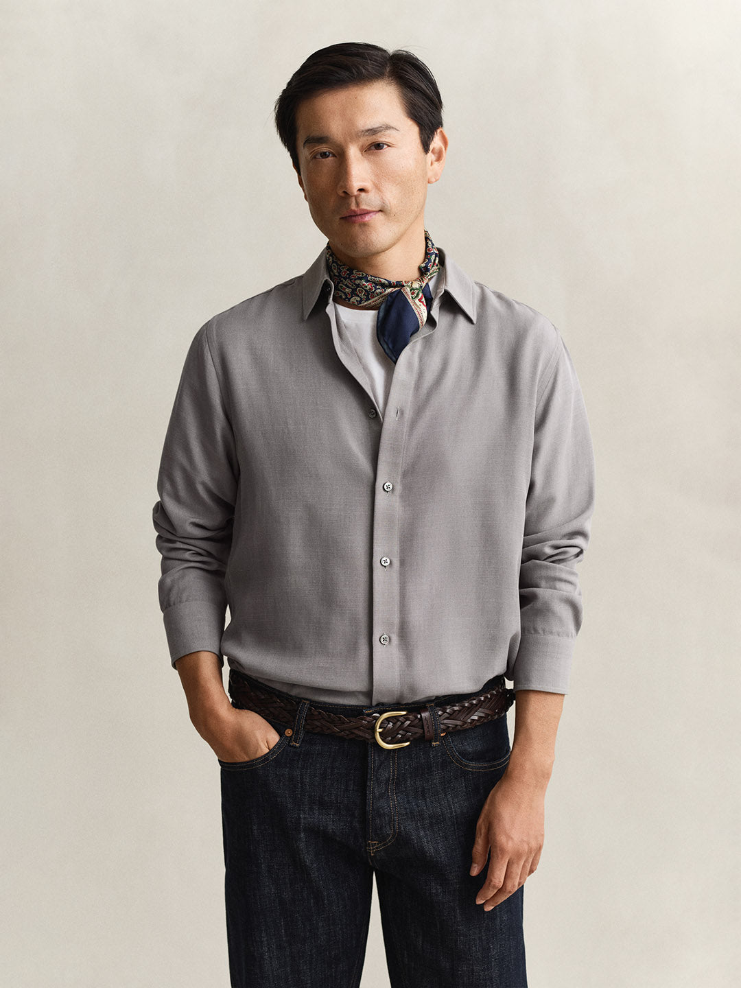 GANT Men Grey Regular Fit Lyocell Shirt
