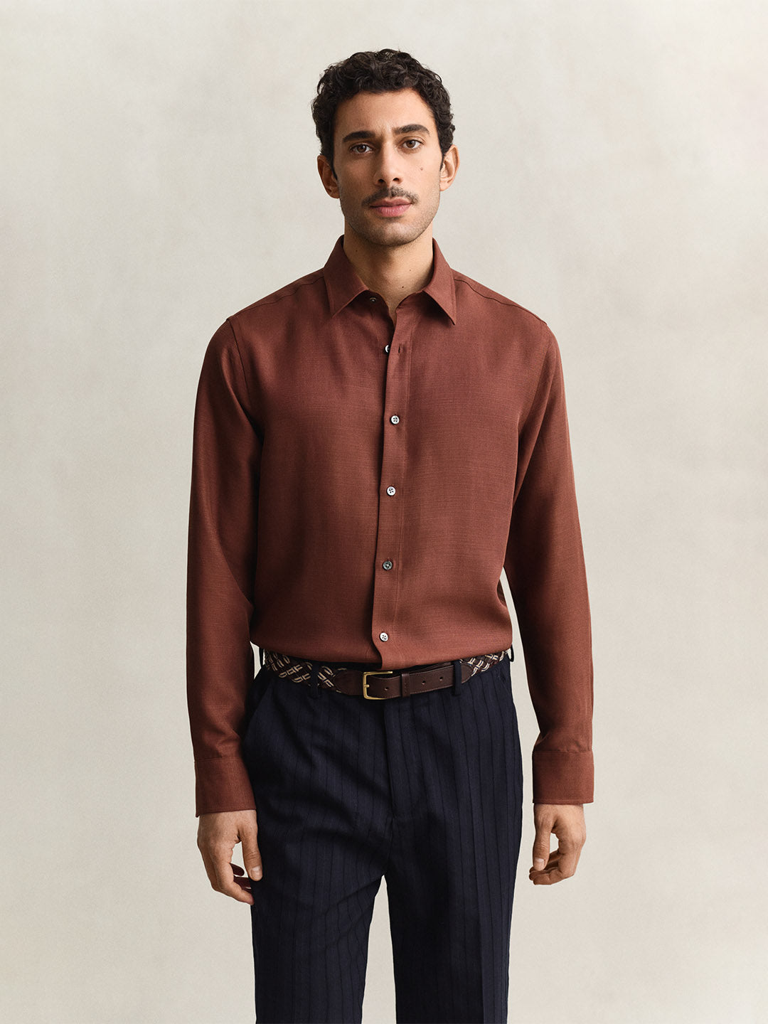Gant Men Brown Regular Fit Lyocell Shirt
