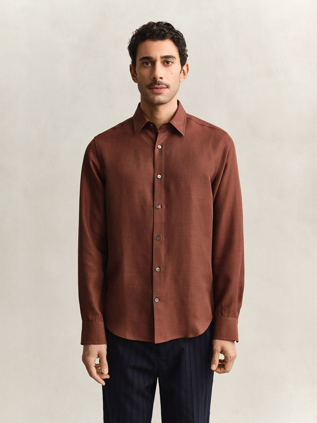 Gant Men Brown Regular Fit Lyocell Shirt
