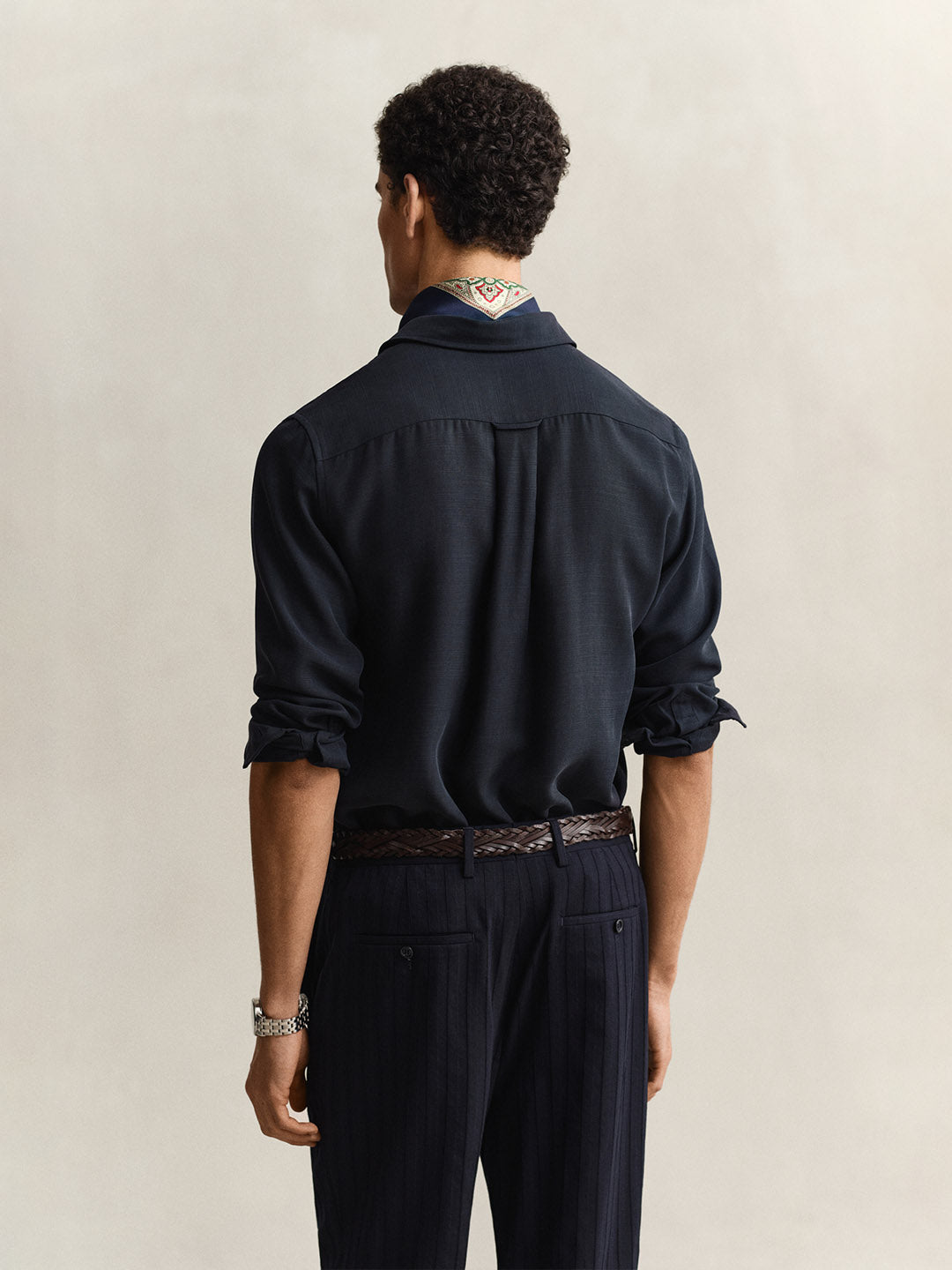 Gant Men Navy Blue Regular Fit Lyocell Shirt