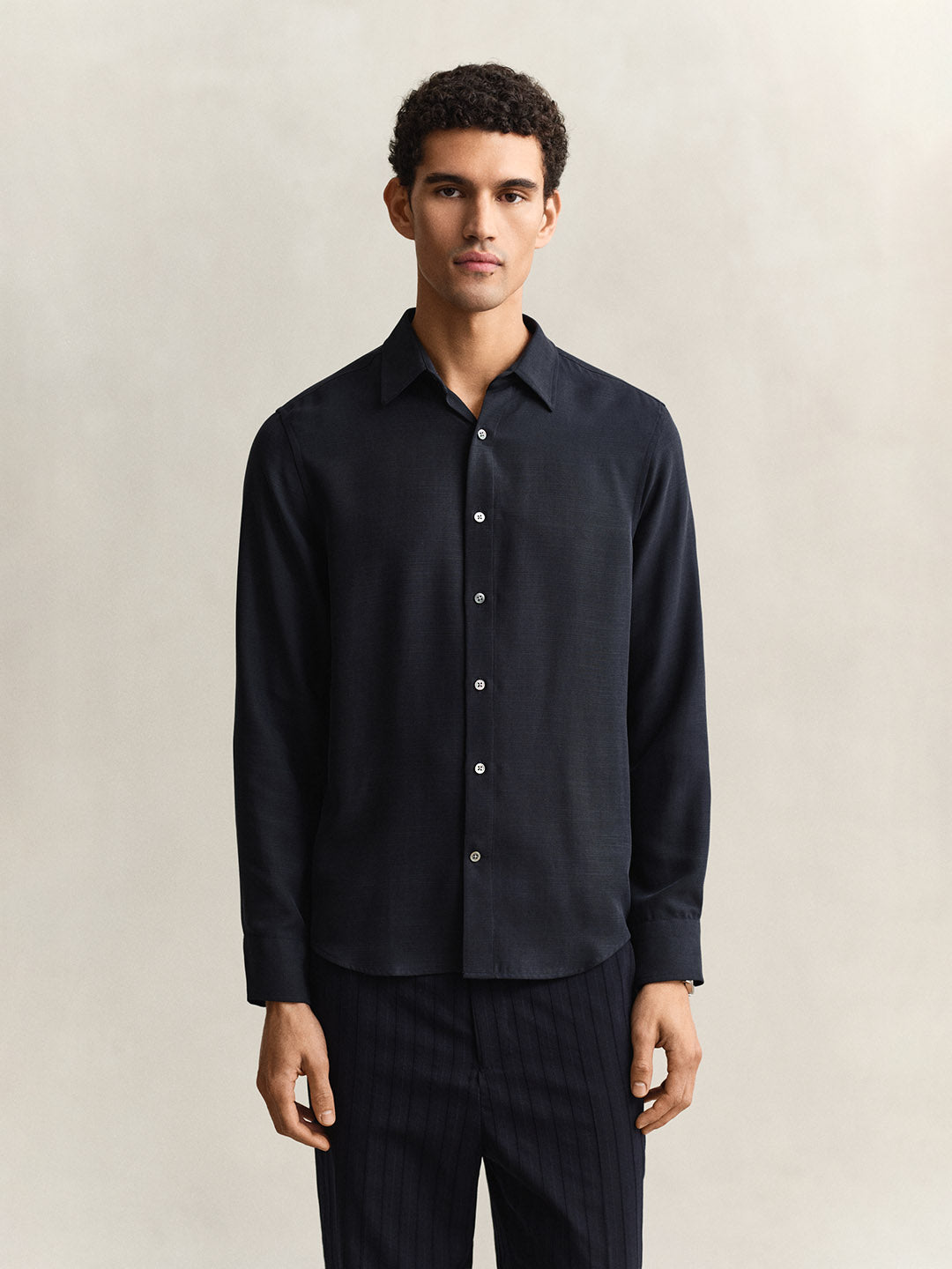Gant Men Navy Blue Regular Fit Lyocell Shirt