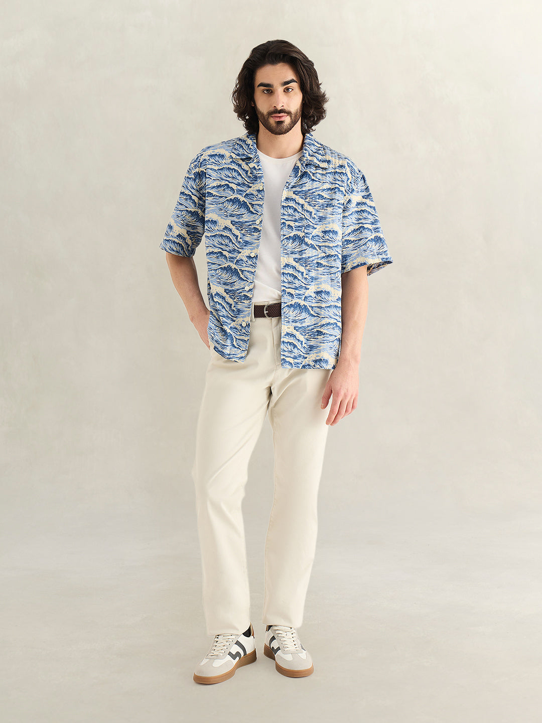 Gant Men Blue Printed Relaxed Fit Pure Cotton Shirt