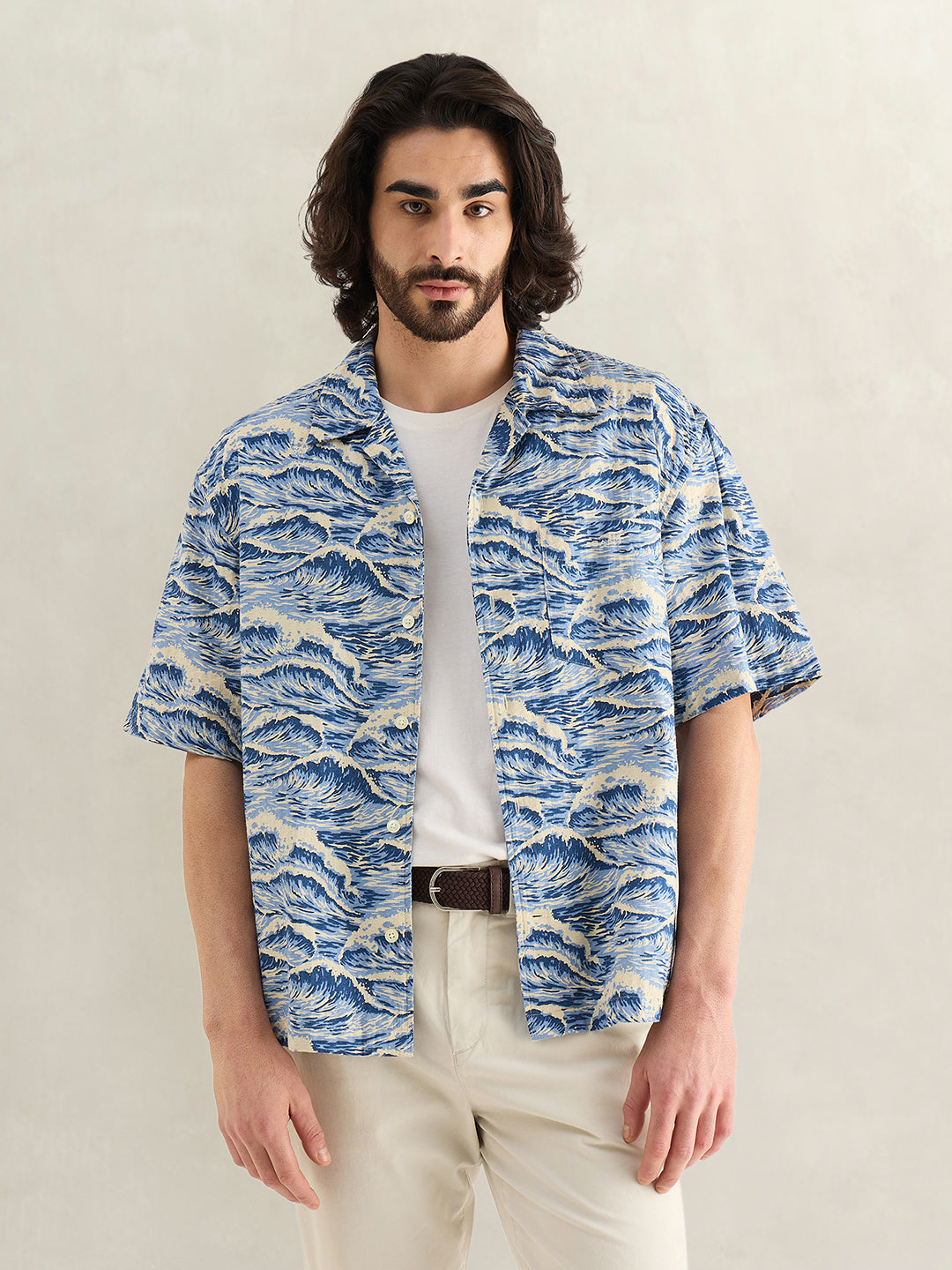 Gant Men Blue Printed Relaxed Fit Pure Cotton Shirt