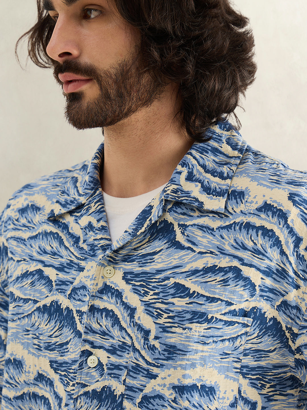 Gant Men Blue Printed Relaxed Fit Pure Cotton Shirt
