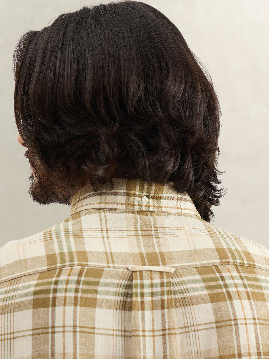 Gant Men Khaki Checked Regular Fit Linen Madras Checked Shirt