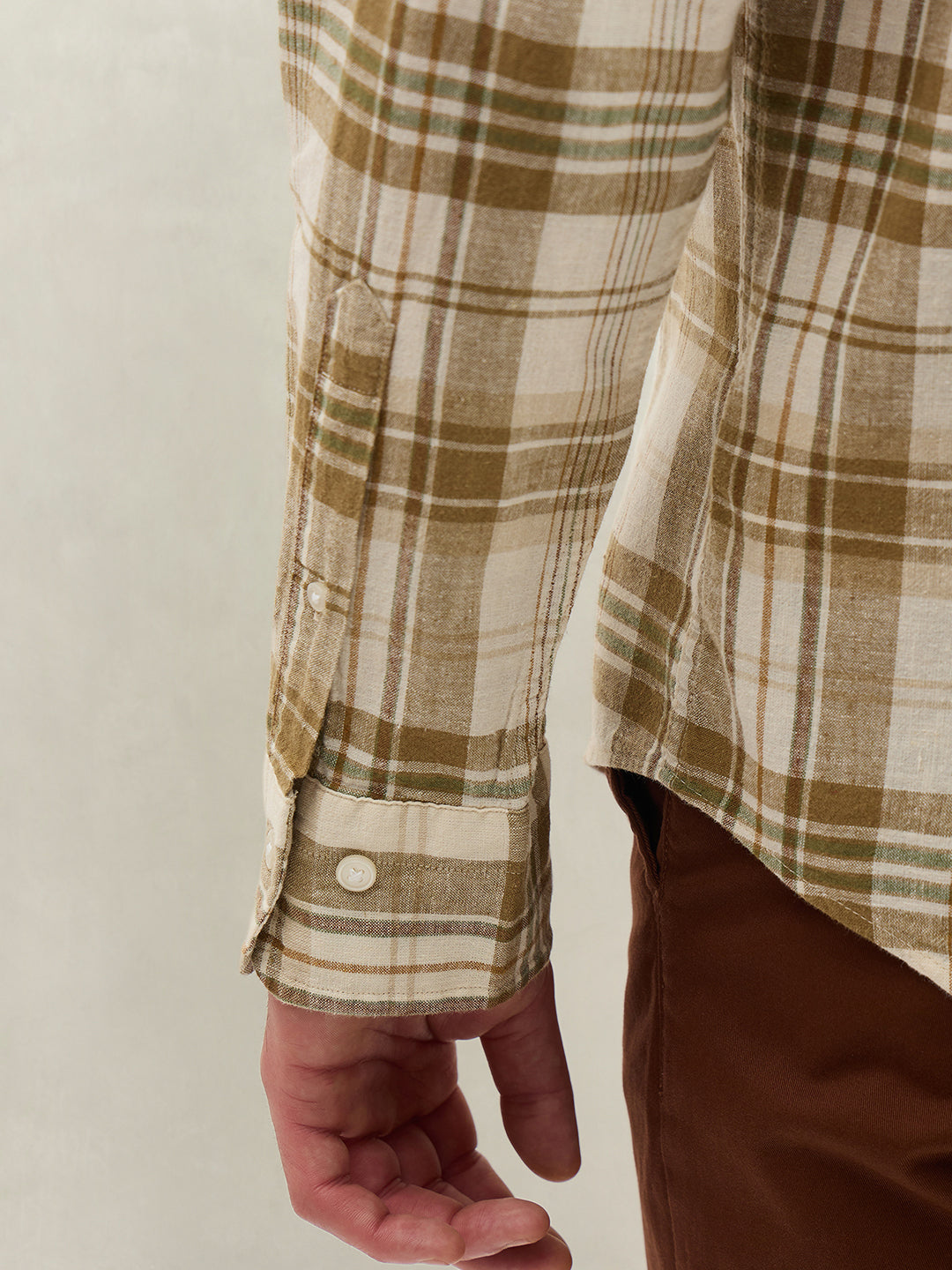 Gant Men Khaki Checked Regular Fit Linen Madras Checked Shirt