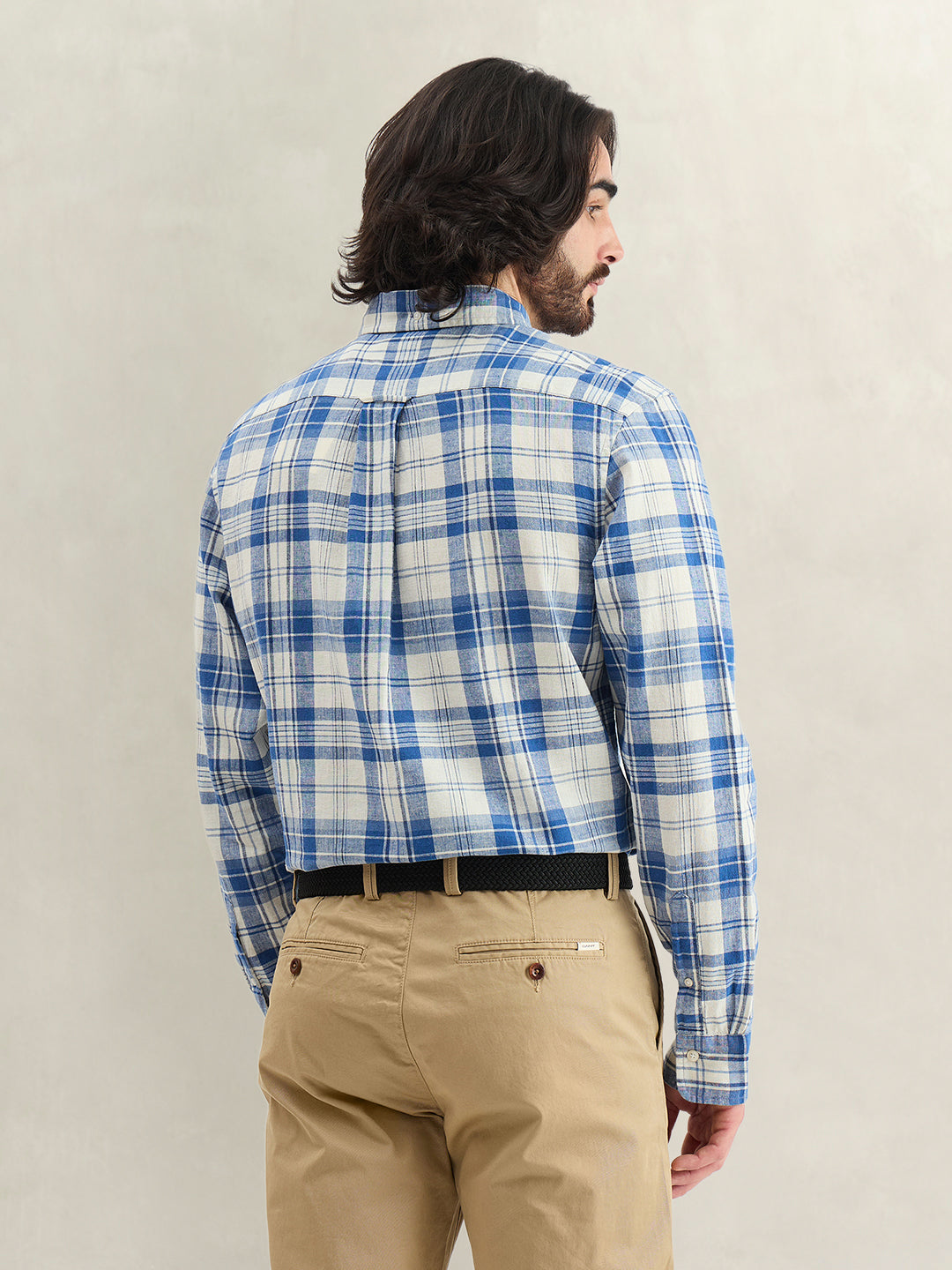 Gant Men Blue Checked Regular Fit Linen Madras Checked Shirt