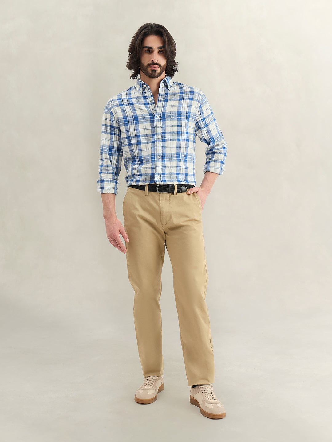 Gant Men Blue Checked Regular Fit Linen Madras Checked Shirt