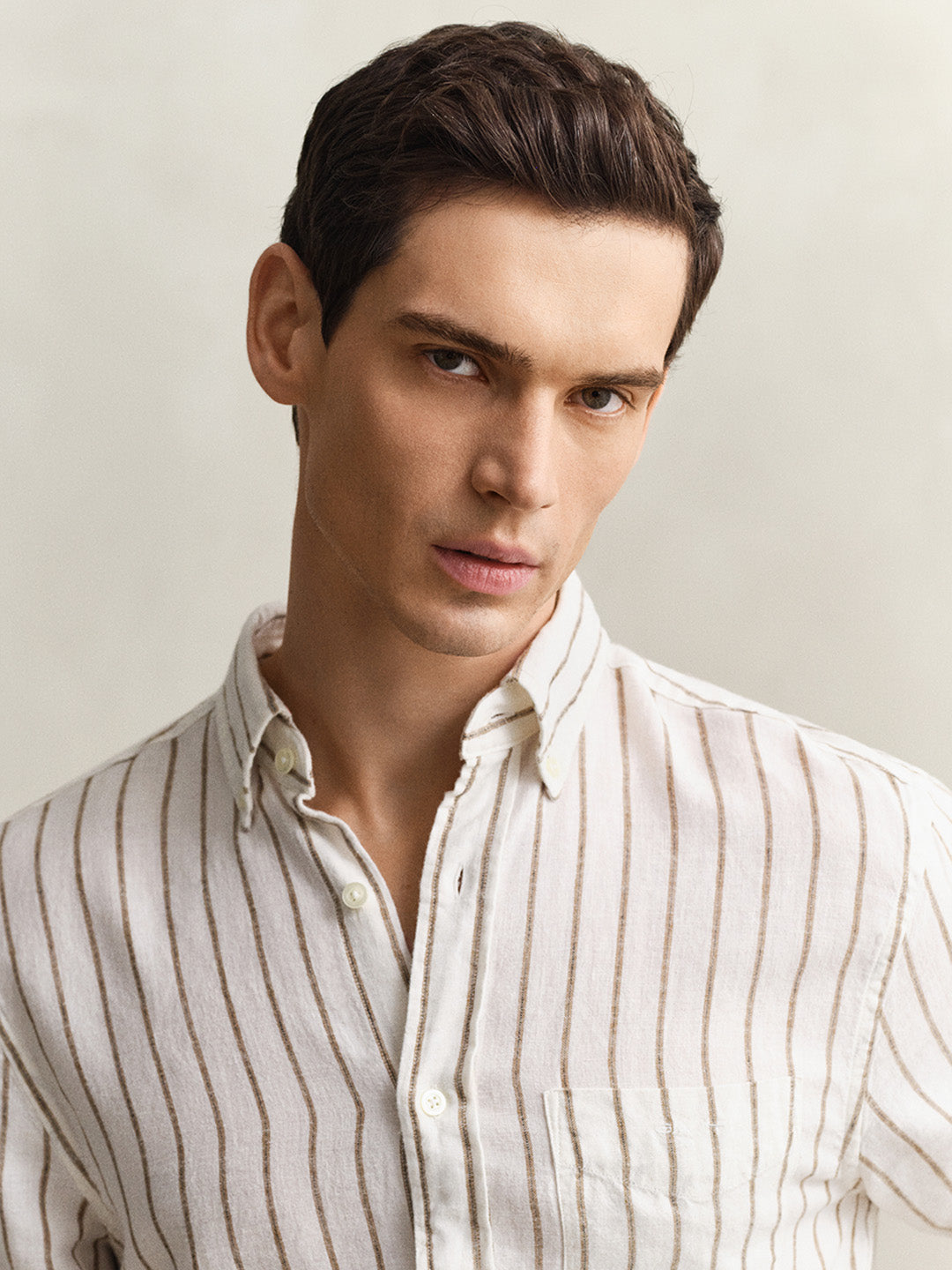 Gant Men Cream Striped Linen Blend Shirt