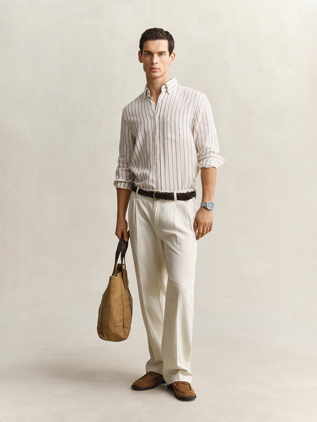 Gant Men Cream Striped Linen Blend Shirt