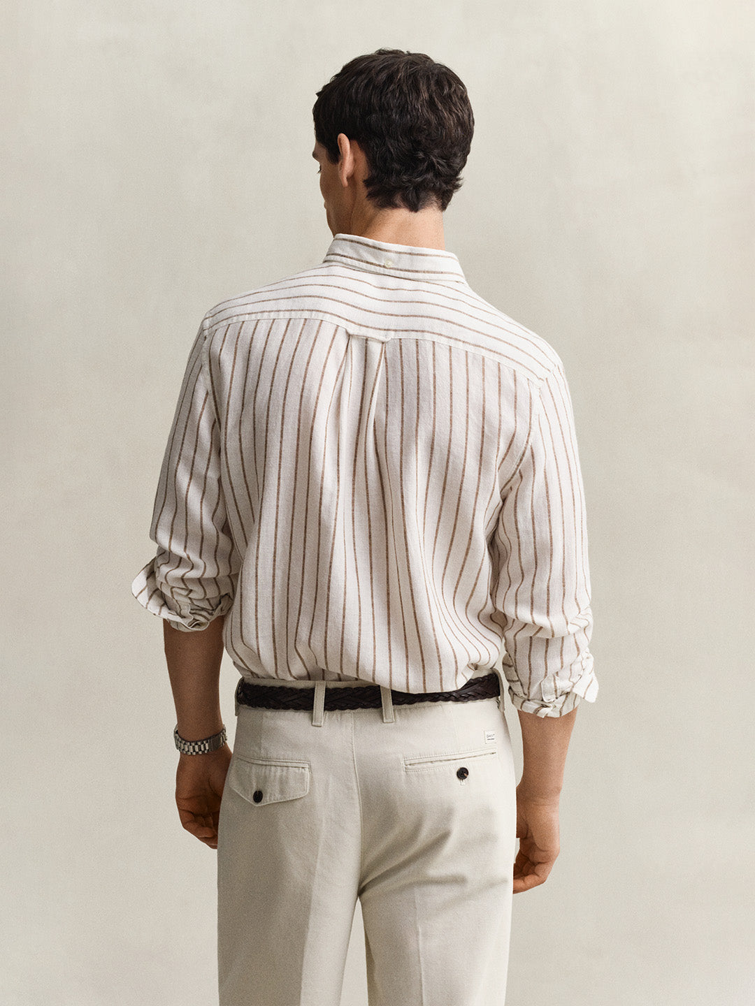 Gant Men Cream Striped Linen Blend Shirt