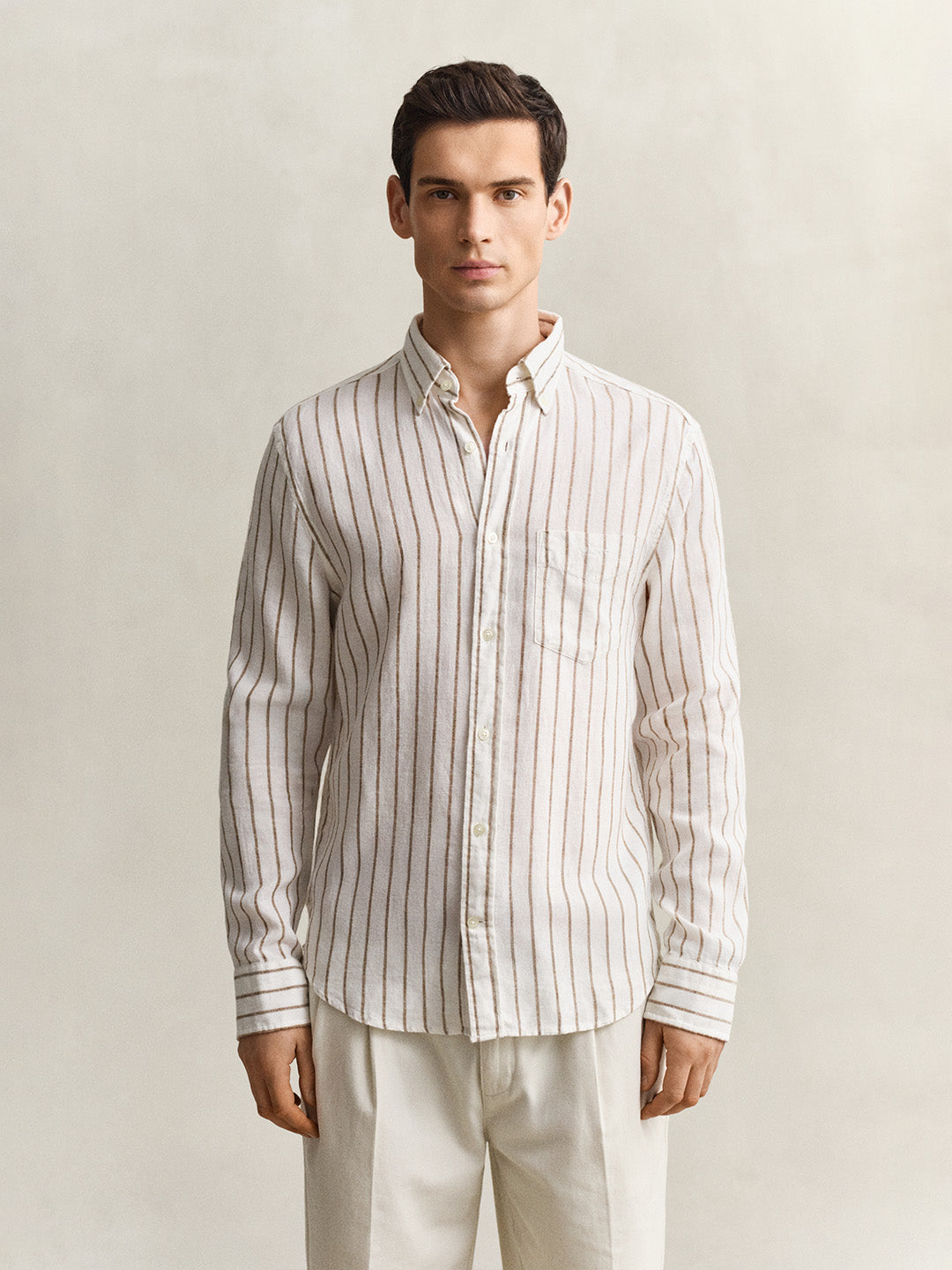 Gant Men Cream Striped Linen Blend Shirt