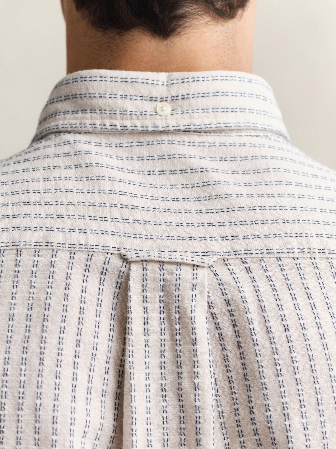 Gant Men Beige Striped Regular Fit Cotton Linen Shirt