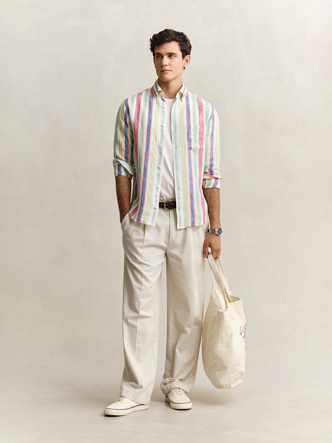 Gant Men Multicolour Striped Regular Fit Pure Linen Shirt