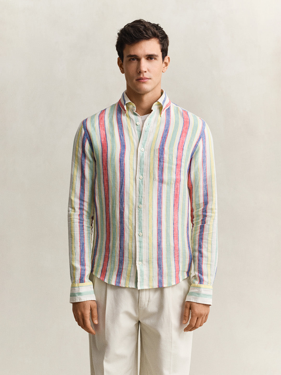 Gant Men Multicolour Striped Regular Fit Pure Linen Shirt