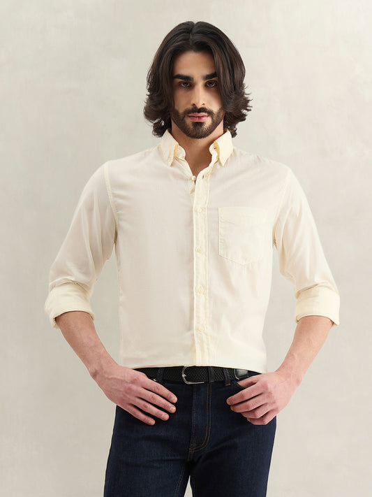 Gant Men Cream Solid Regular Fit Pure Cotton Shirt