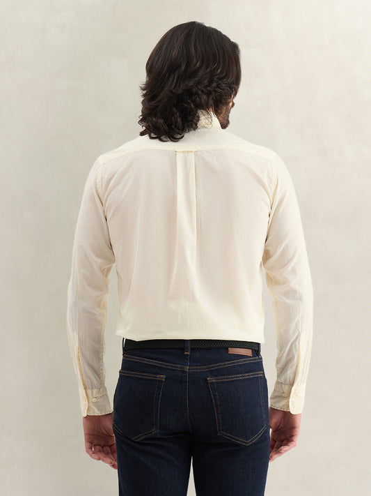 Gant Men Cream Solid Regular Fit Pure Cotton Shirt