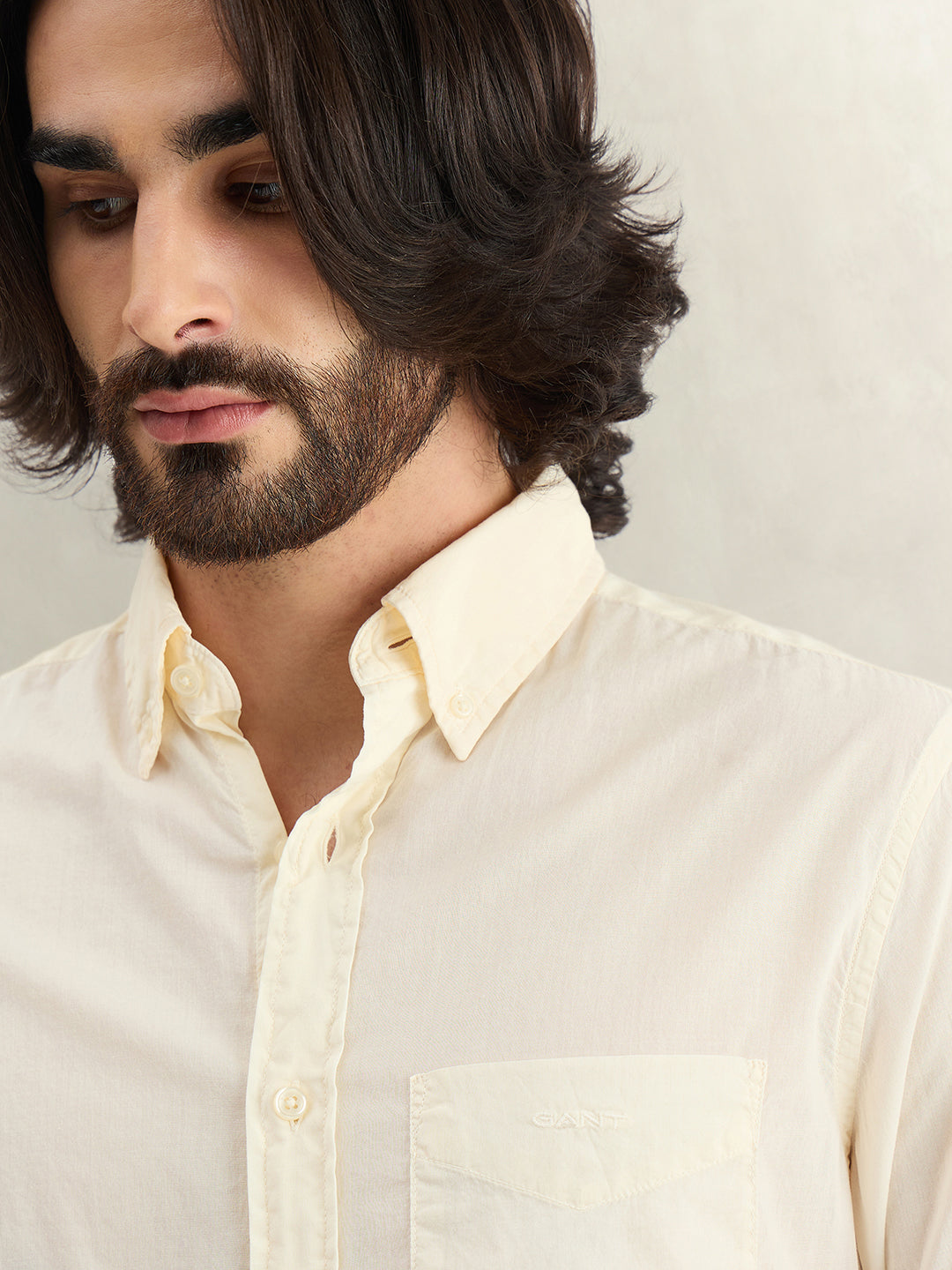 Gant Men Cream Solid Regular Fit Pure Cotton Shirt