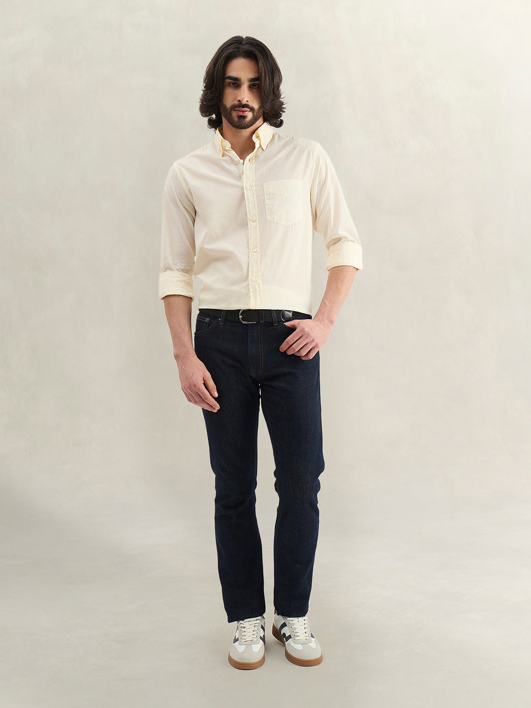 Gant Men Cream Solid Regular Fit Pure Cotton Shirt